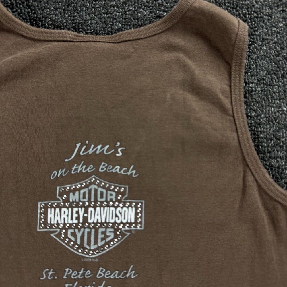 Harley Davidson Women's Brown Bedazzled Rhinestone Tank Top Size Medium Y2K - Picture 12 of 12